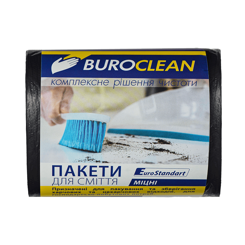 Пакети для сміття 35л100шт, 470*570мм, міцні чорні, 14мкм ПВТ (LDPE), BUROCLEAN EuroStandart 10200024